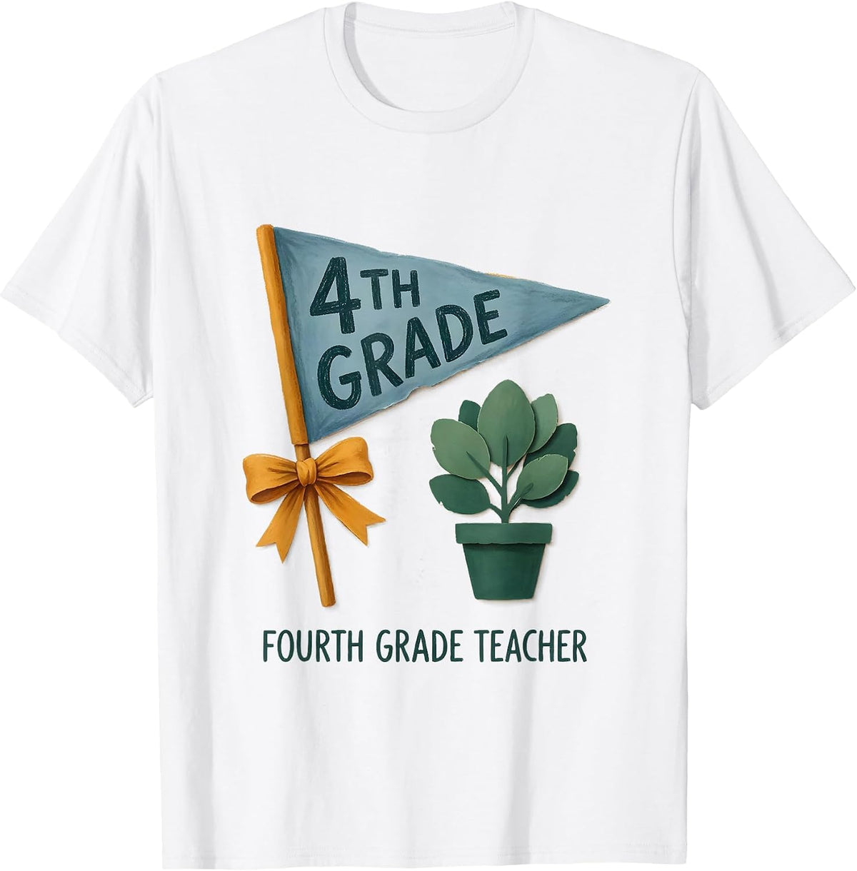 Men's Fourth Grade Teacher Storybook Pennant Flag Back To School T-Shirt - White