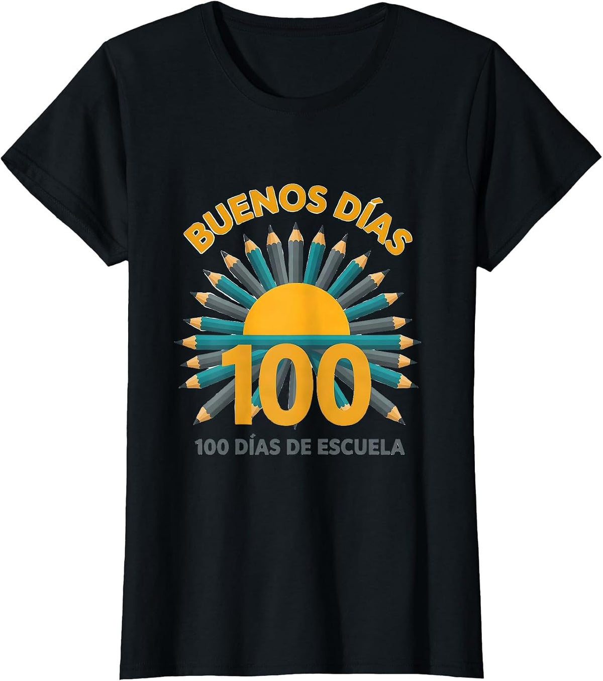 Buenos días, 100 días de escuela Spanish Teacher 100th Day T-Shirt - Black
