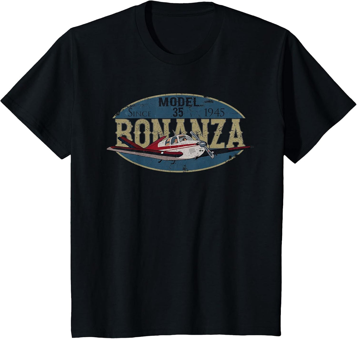 Model 35 Bonanza Since 1945 Retro Vintage Airplane Pilot T-Shirt - Black