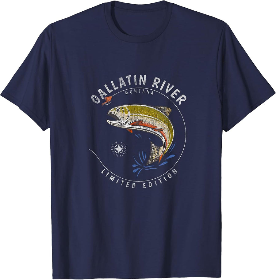 Gallatin River Trout Fly Fishing Souvenir Gallatin River T-Shirt - Navy Blue