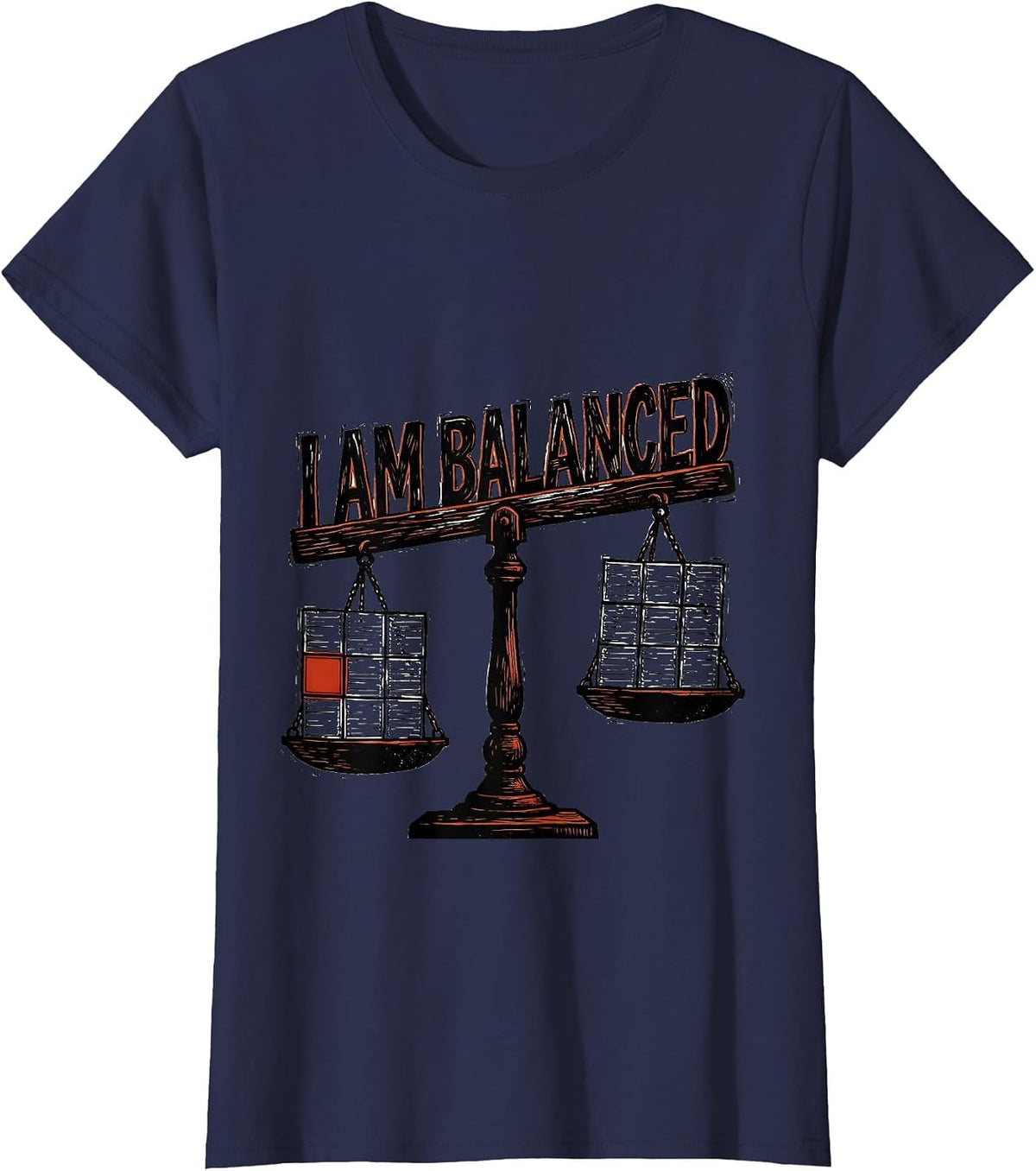 Women's I Am Balanced Funny Chemistry Science Humor Linocut T-Shirt - Navy Blue