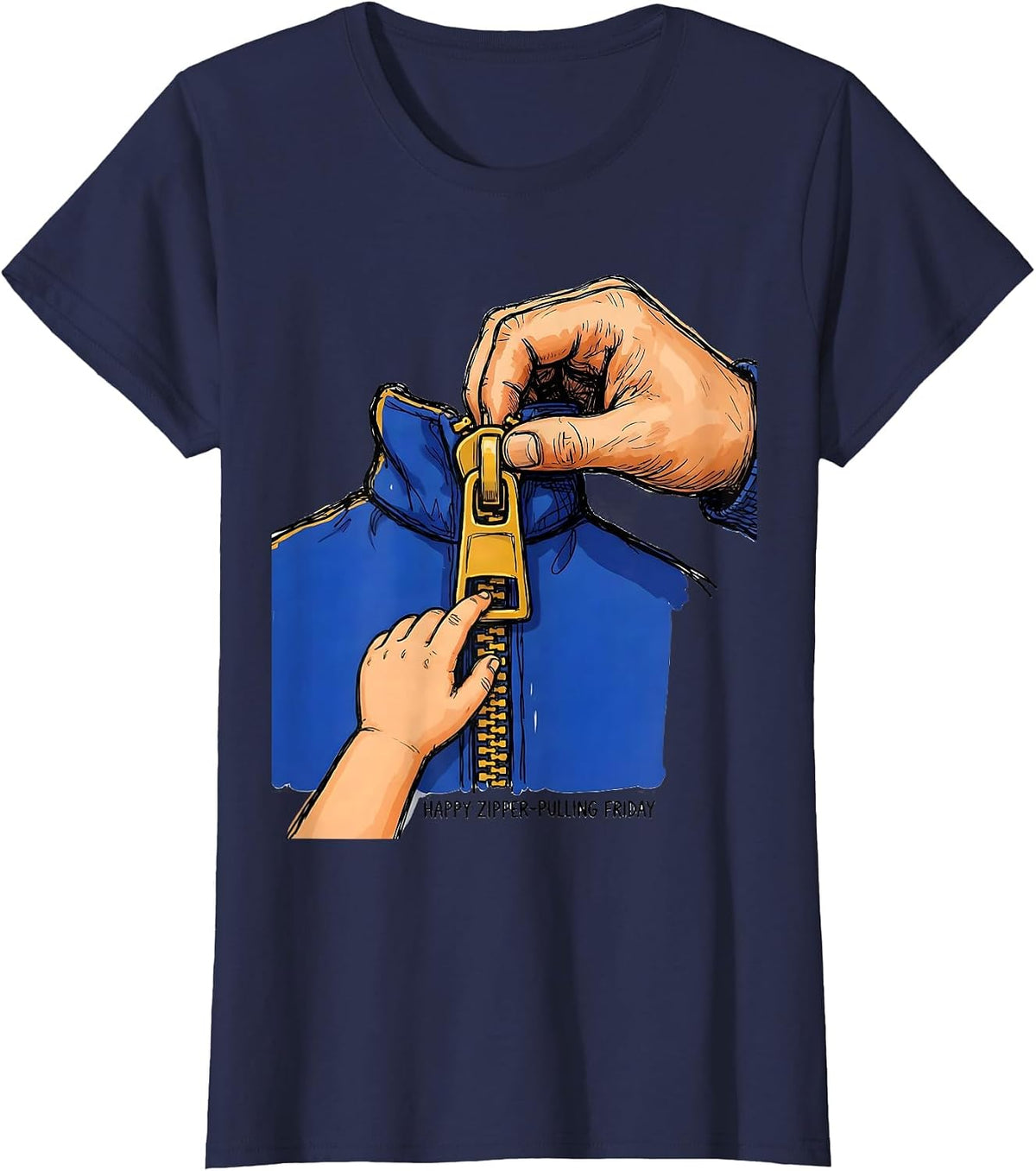 Women's Happy Zipper-Pulling Friday Occupational Therapy OT T-Shirt - Navy Blue