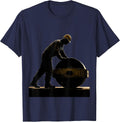 Labor Day Road Worker Asphalt Rolling Illustration T-Shirt - Navy Blue