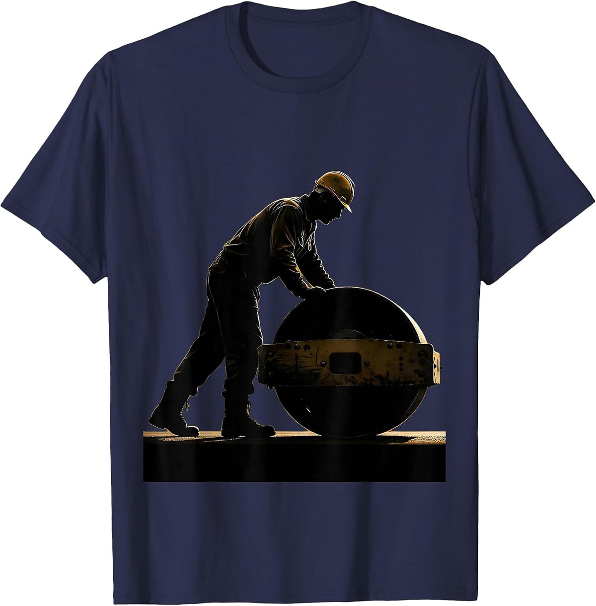 Labor Day Road Worker Asphalt Rolling Illustration T-Shirt - Navy Blue