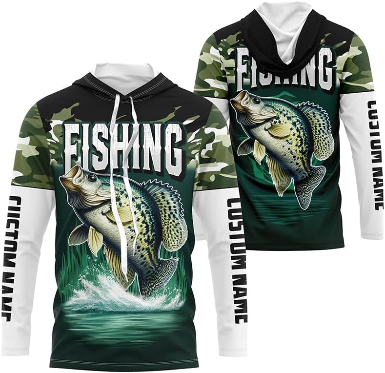 Camouflage Crappie Fishing Custom Long Sleeve Tournament Shirts, Fishing Gifts for Fisherman - Long Sleeves Hooded Upf