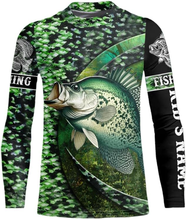 Crappie Fishing Green Scales Freshwater Fish Custom UV Protection Long Sleeves Fishing Shirt for Men - Kid Long Sleeves Upf