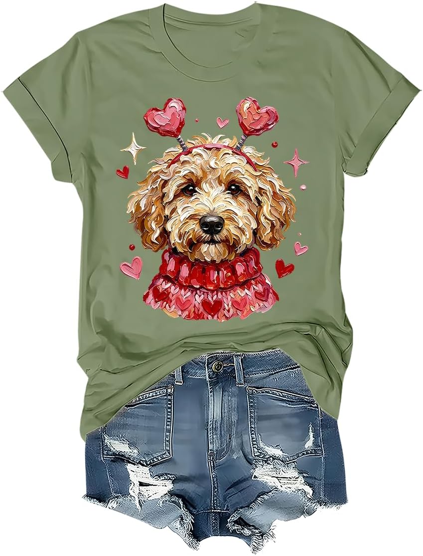 Goldendoodle Dog Valentine Shirt Cute Puppy Love T-Shirt Valentines Day Dog Lover Tee - Crewneck Green-1