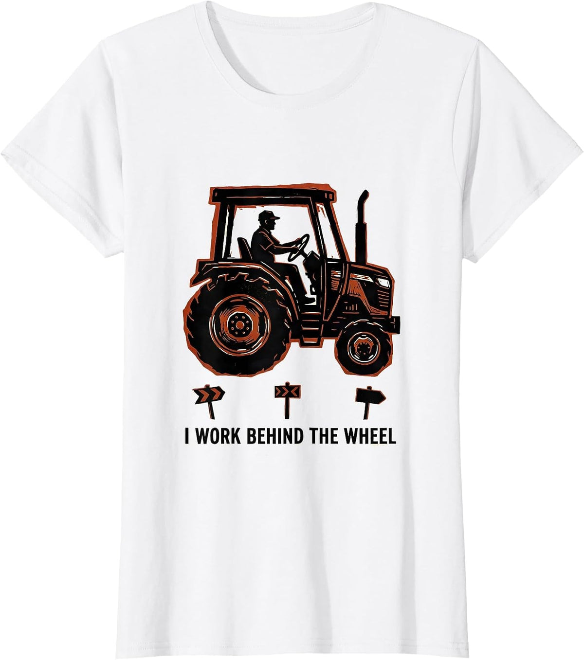 I Work Behind The Wheel Funny Truck Driver Linocut T-Shirt - White