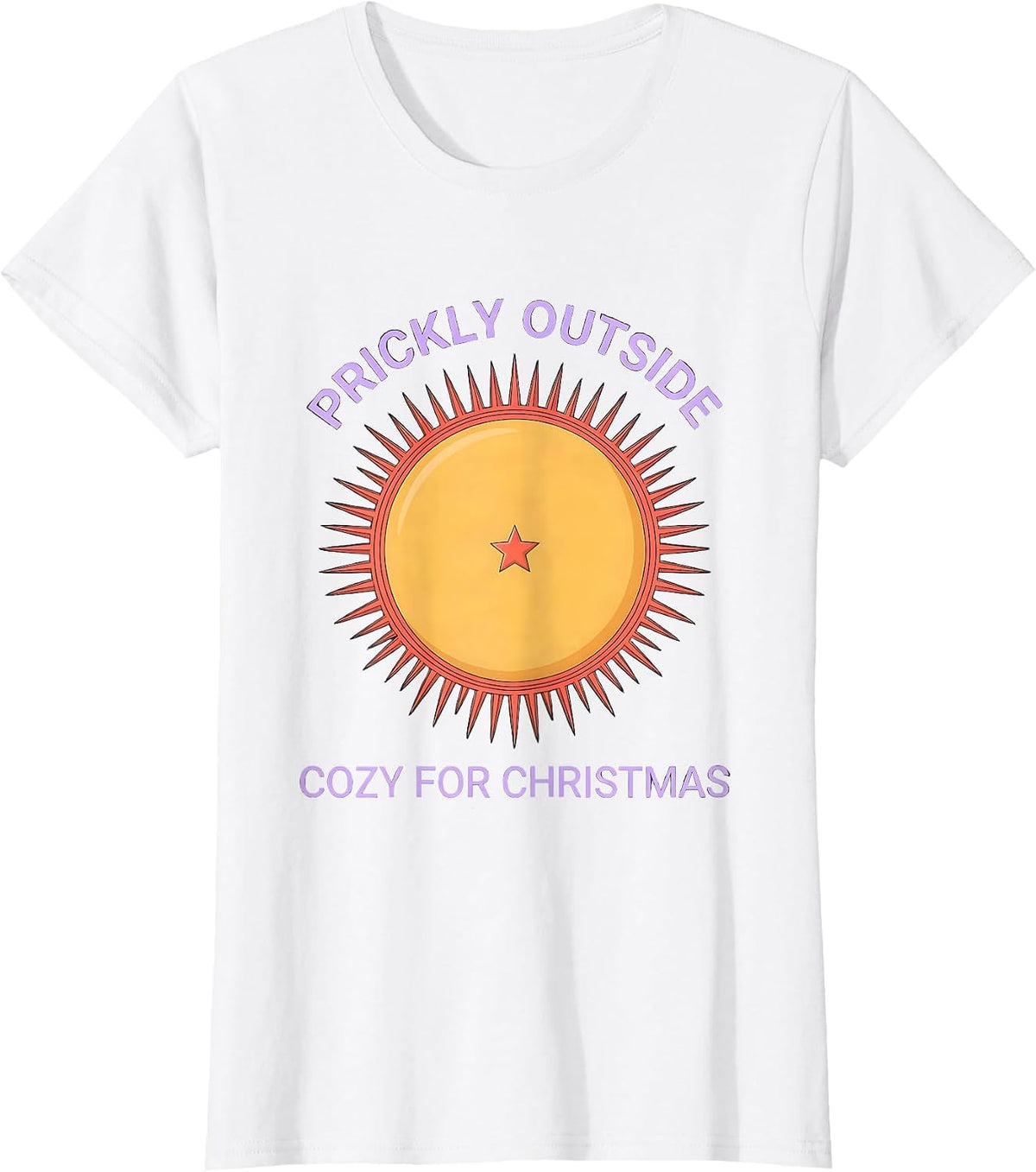 Women's Prickly Outside, Cozy For Christmas Cute Hedgehog Christmas T-Shirt - White