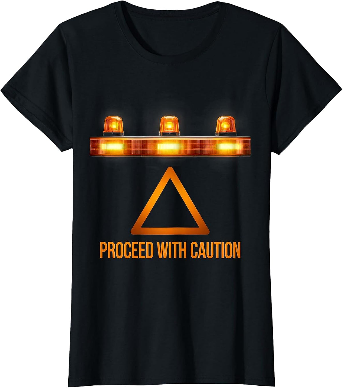 Proceed With Caution Amber Beacon Safety Truck Driver Humor T-Shirt - Black