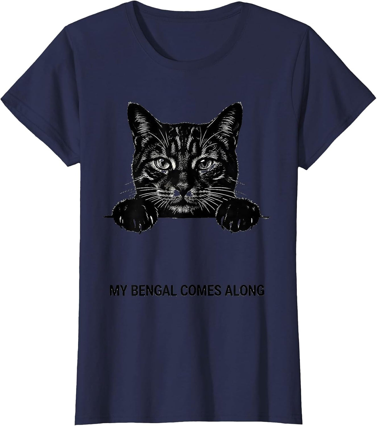 Women's My Bengal Comes Along Cute Cat Lover Pocket Pet Novelty T-Shirt - Navy Blue