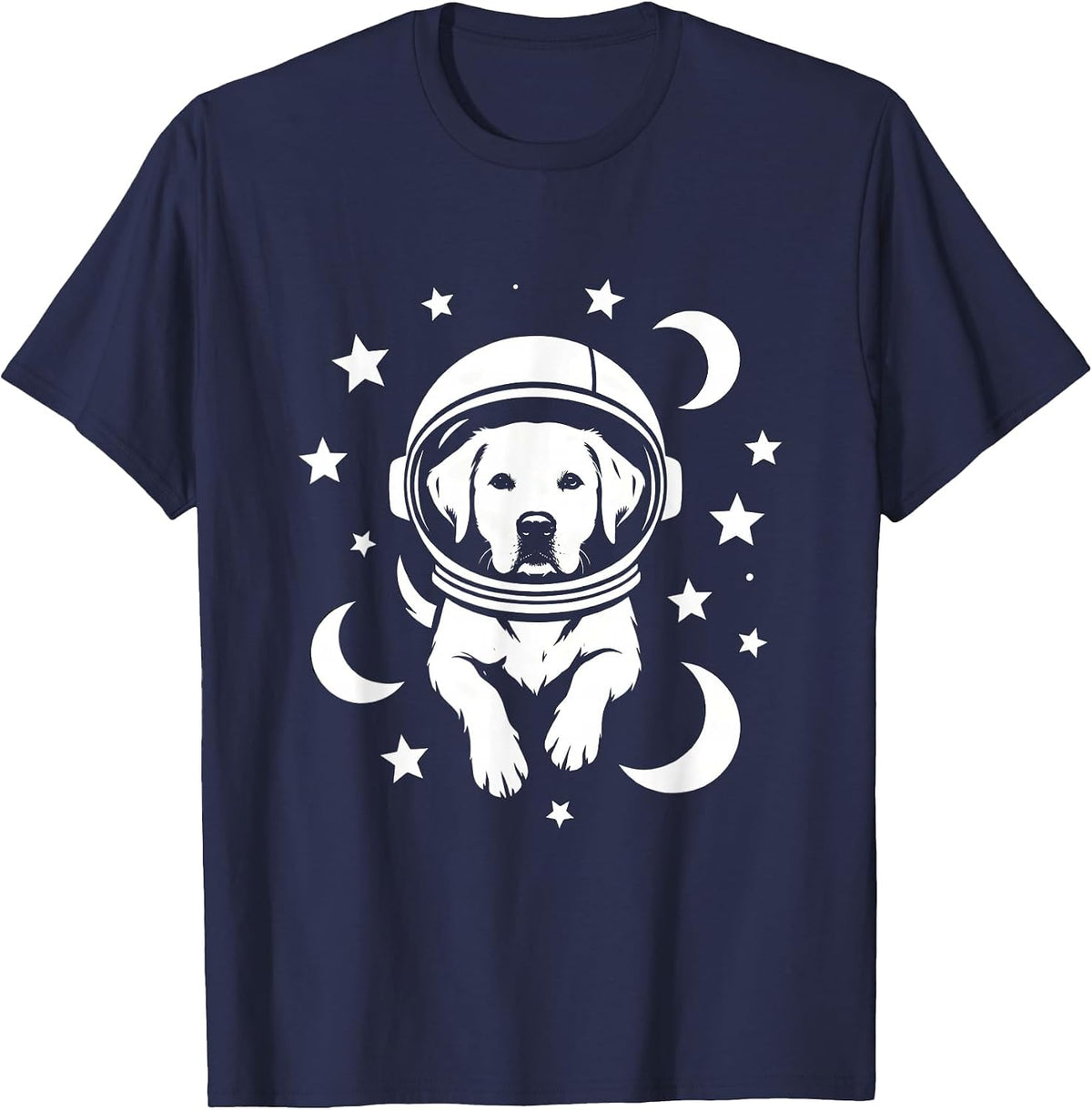 Space Dog Astronaut Helmet Graphic Tee T-Shirt - Navy Blue