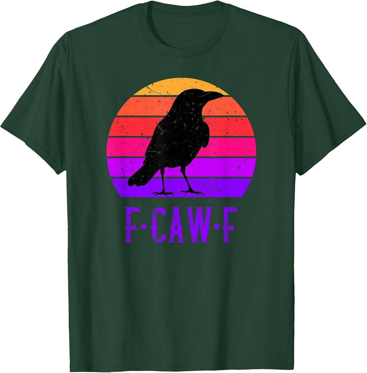 F-Caw-F Black Crow Black Bird Retro Sunset Vintage F-Caw-F T-Shirt - Dark Green