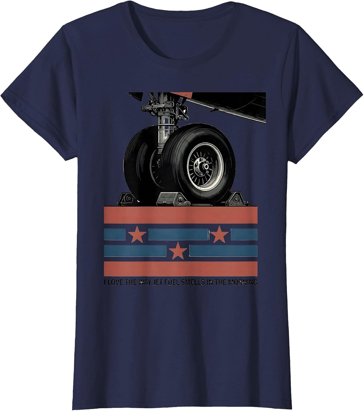 Women's I Love The Way Jet Fuel Smells In The Morning Aviation T-Shirt - Navy Blue