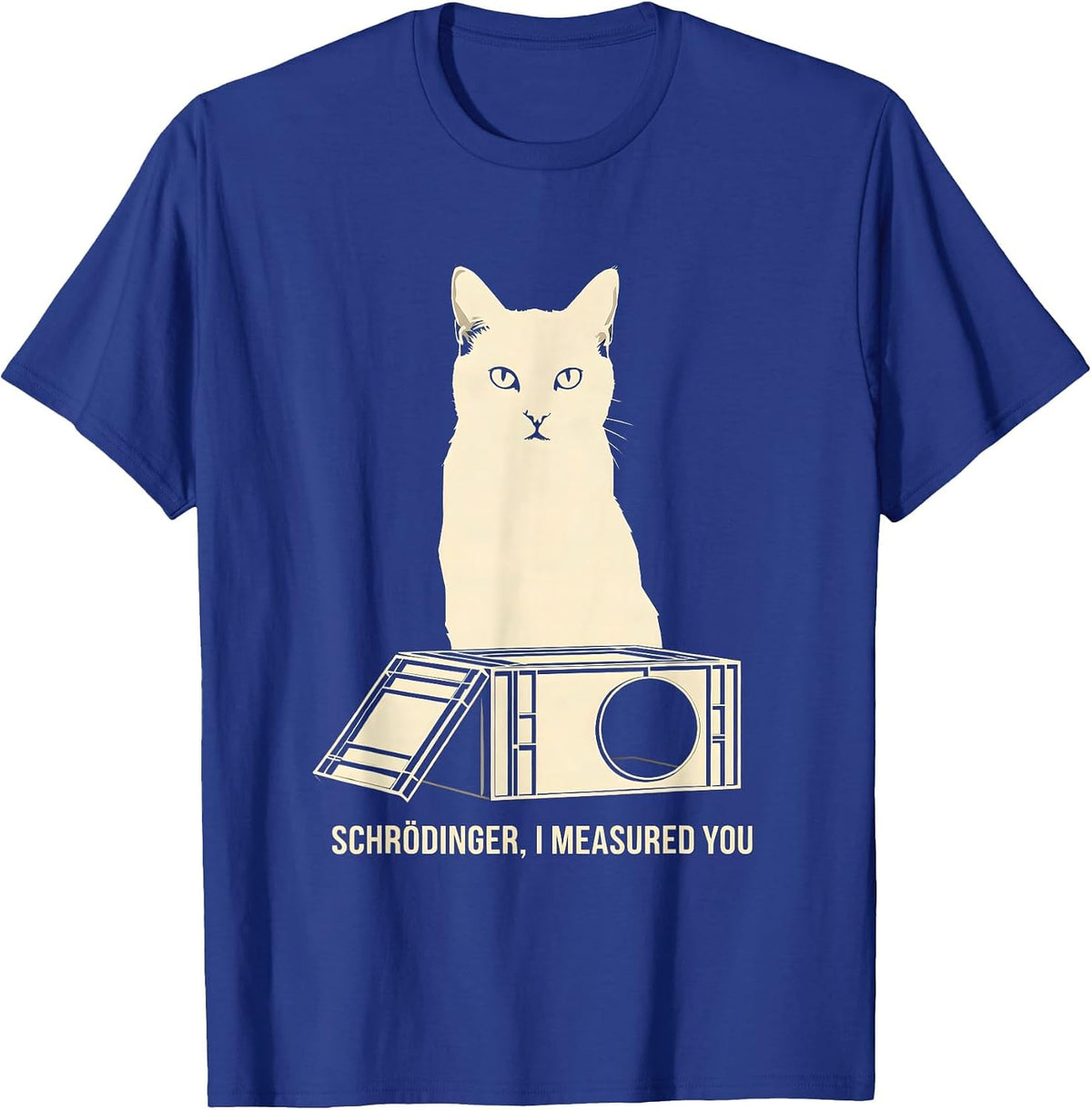 Men's Schrödinger, I Measured You Funny Quantum Physics Cat Humor T-Shirt - Royal Blue