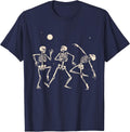 Spooky Dancing Skeletons Halloween Costume Music Adult Kids T-Shirt - Navy Blue