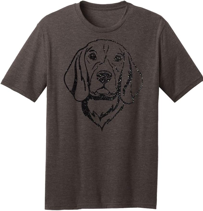 Dogline Mens Beagle Dog Lovers Glitter Graphic Tee Shirt - Heather Brown