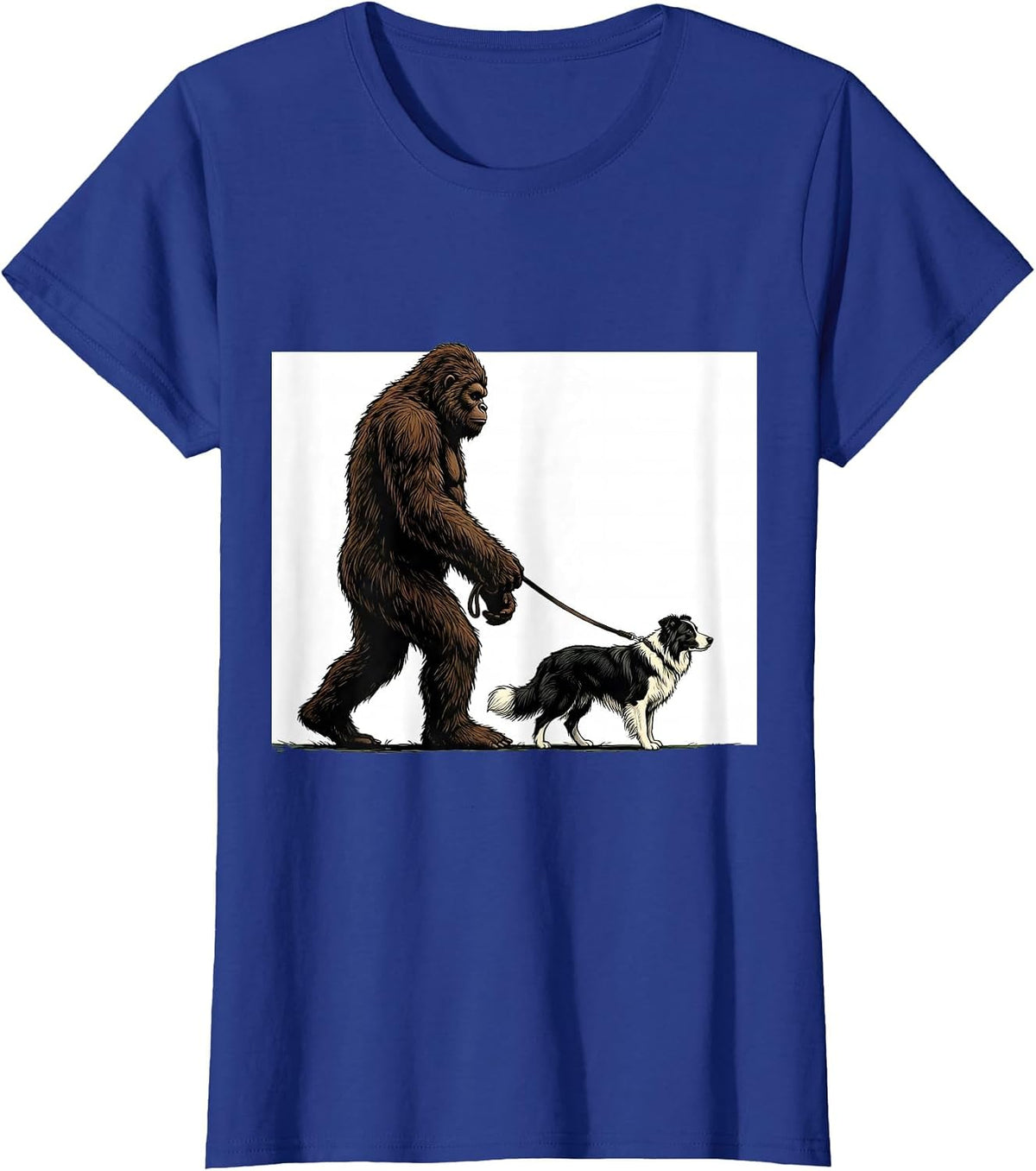 Women's Bigfoot Walking Border Collie Funny Dog Owner Humor T-Shirt - Royal Blue