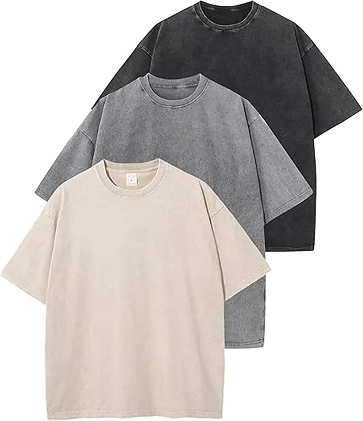 HYPESTFIT Men's Oversized Vintage Washed T-Shirt - Acid Wash Tee Boxy Loose Fit Drop Shoulder Streetwear Top - 03