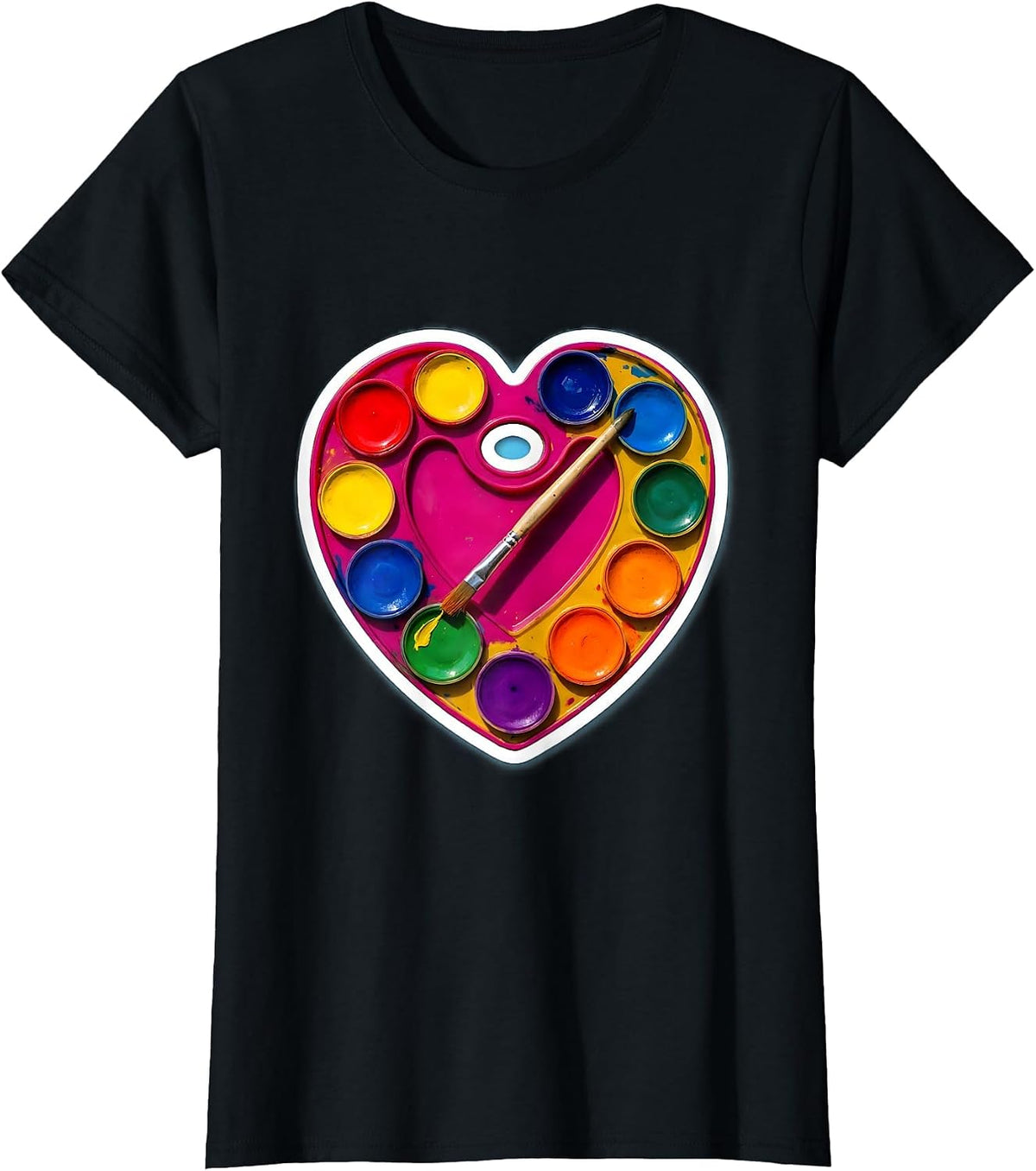 Women's Heart Paint Palette Elementary Teacher Gift T-Shirt - Black