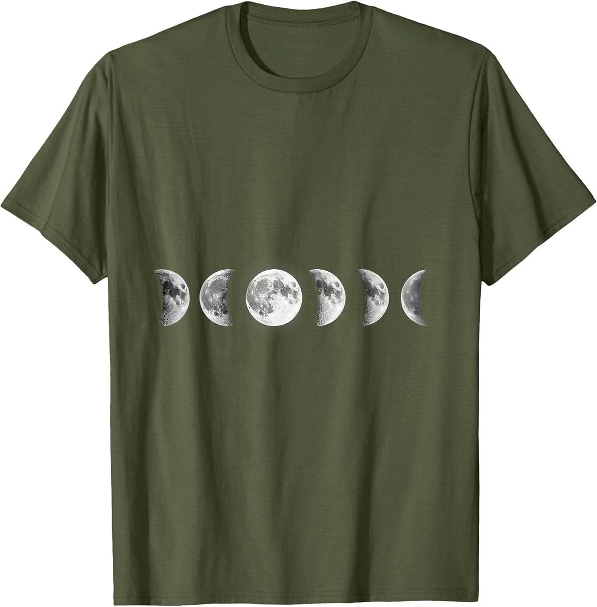 Moon Phases Celestial Astronomy Graphic Vintage Design T-Shirt - Olive Green