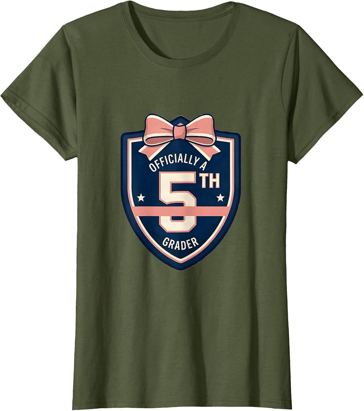 Women's Officially A 5th Grader Coquette Bow Back to School Grade T-Shirt - Olive Green