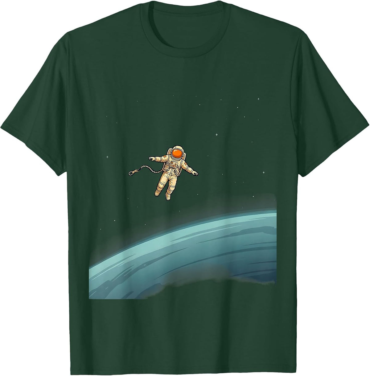 Untethered Astronaut Floating in Outer Space T-Shirt - Dark Green