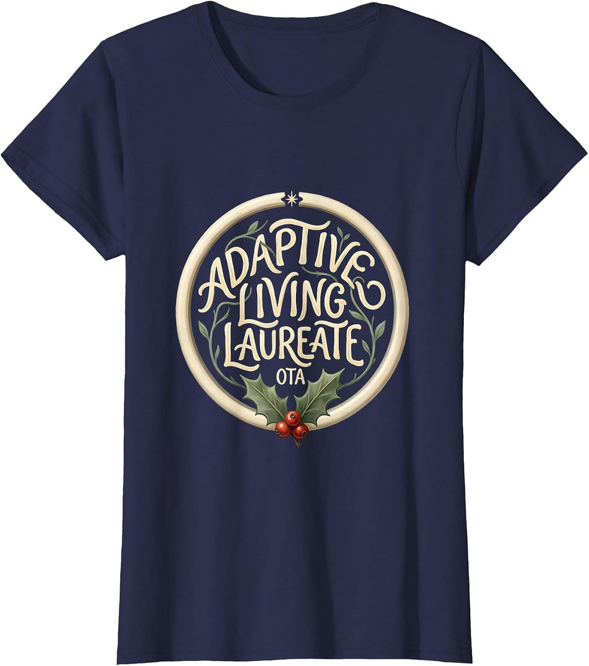 Women's Adaptive Living Laureate, OTA Boho Occupational Therapist T-Shirt - Navy Blue