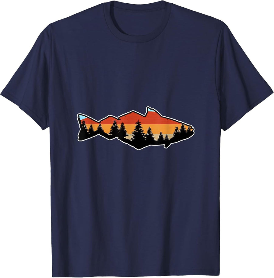 Fishing Fish Sihouette Bass Walleye Fisherman Angling T-Shirt - Navy Blue