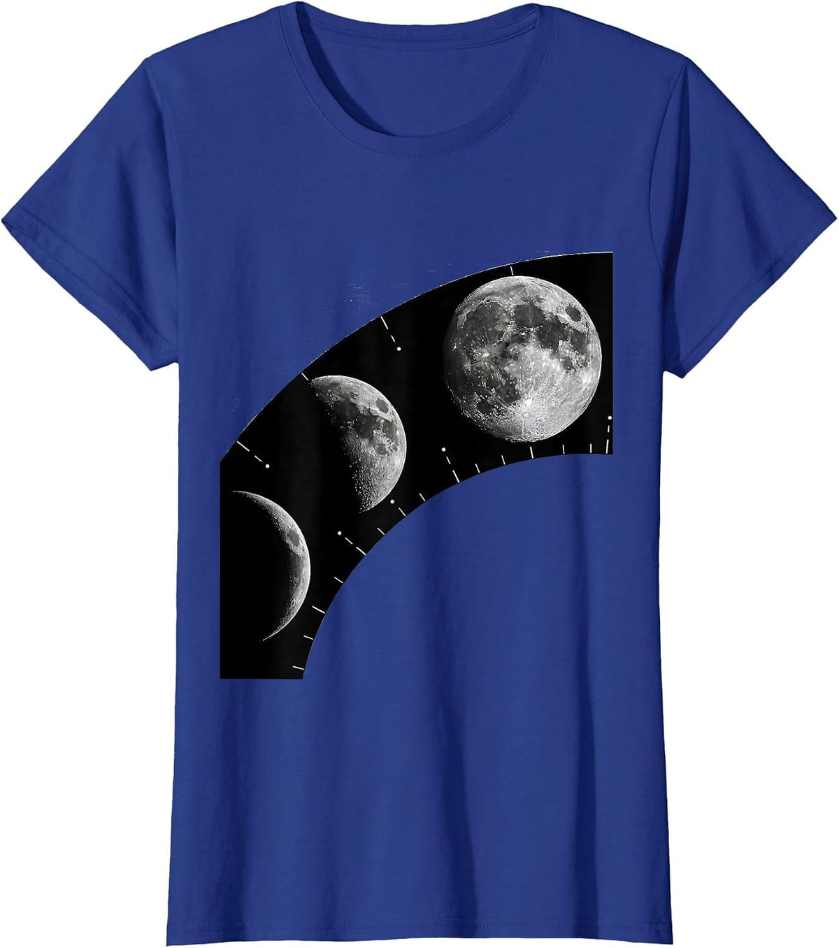 Women's Lunar Phase Arc Monochromatic Astronomy Enthusiast Graphic T-Shirt - Royal Blue