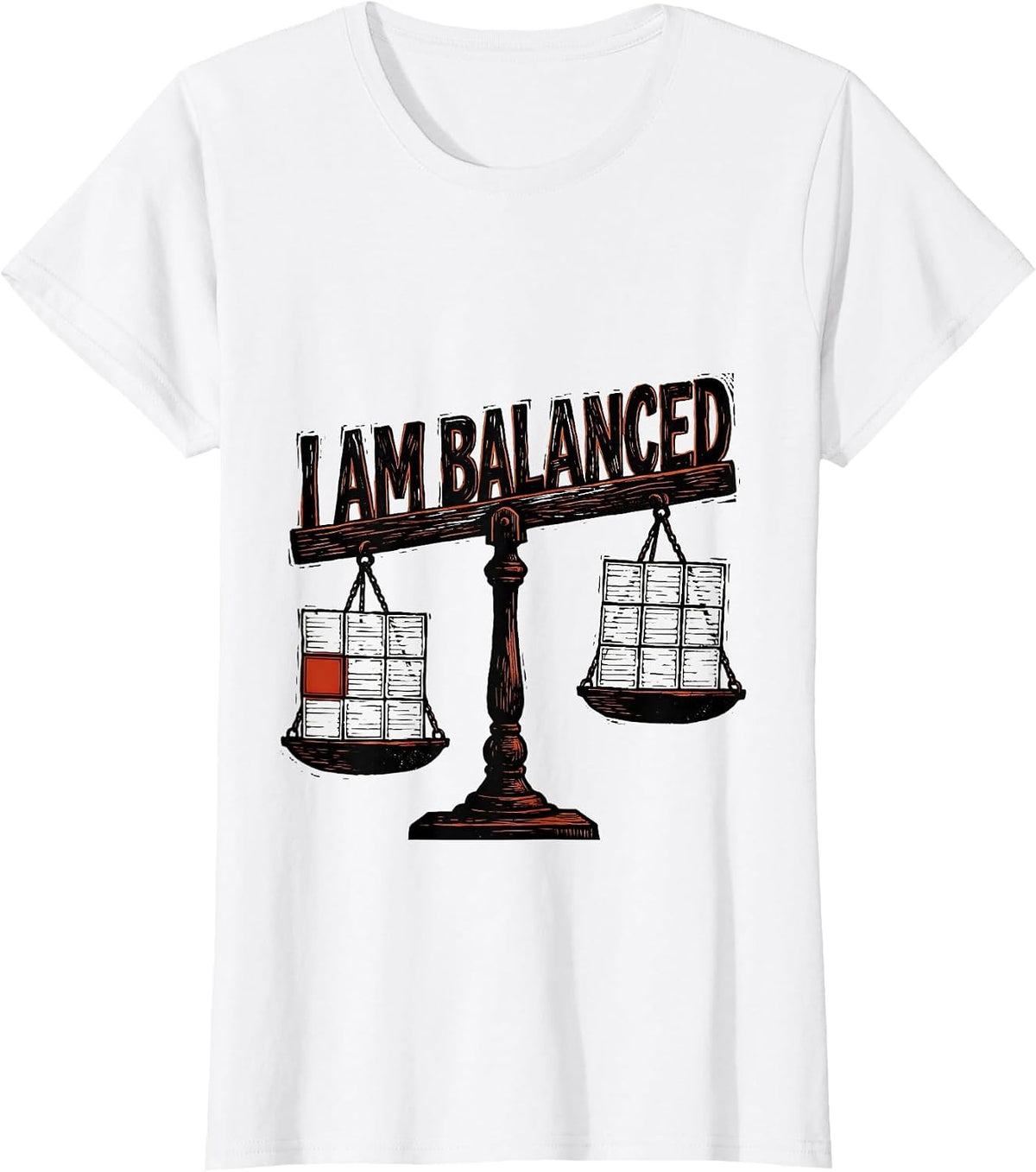 Women's I Am Balanced Funny Chemistry Science Humor Linocut T-Shirt - White