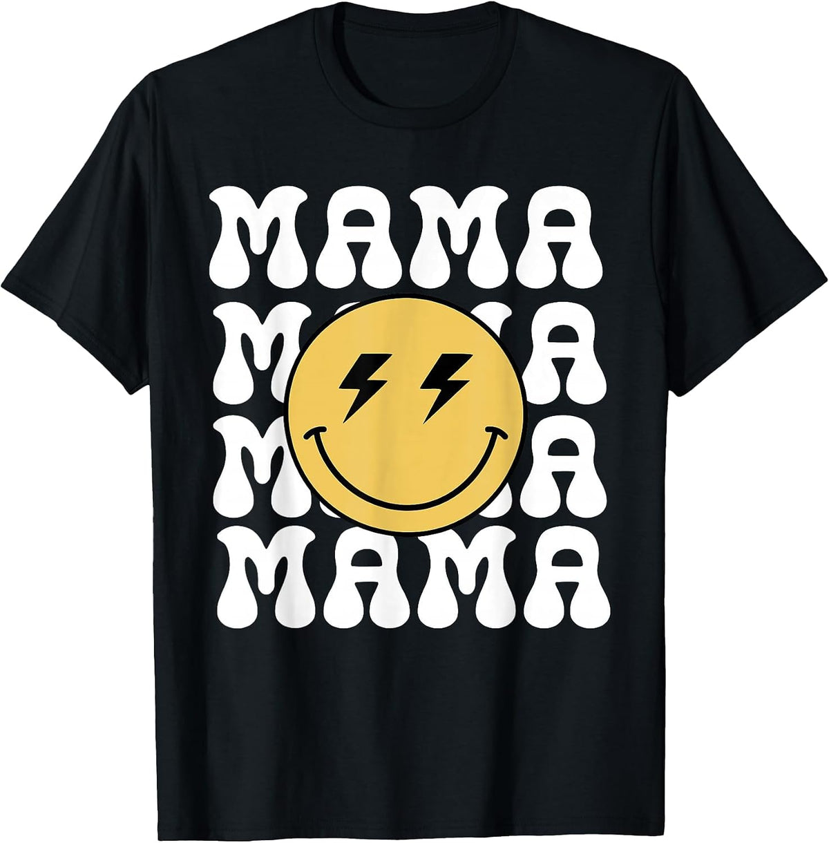 Mama Happy Face 1st Birthday Family Matching Theme T-Shirt - Black