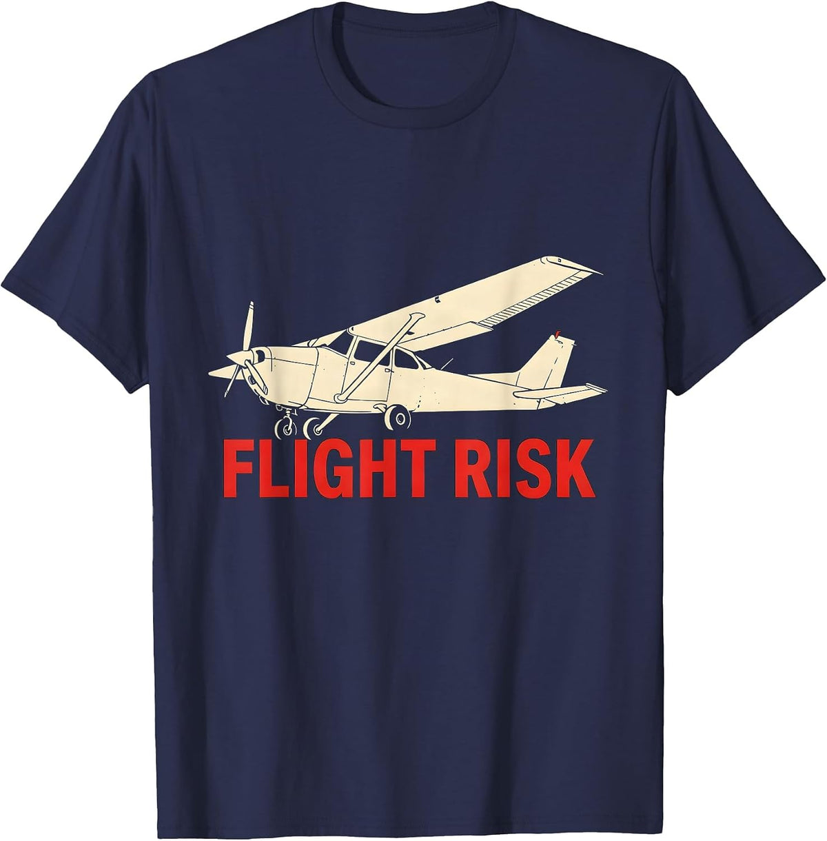 Flight Risk Stencil Graphic Aviation Enthusiast Pilot Family T-Shirt - Navy Blue
