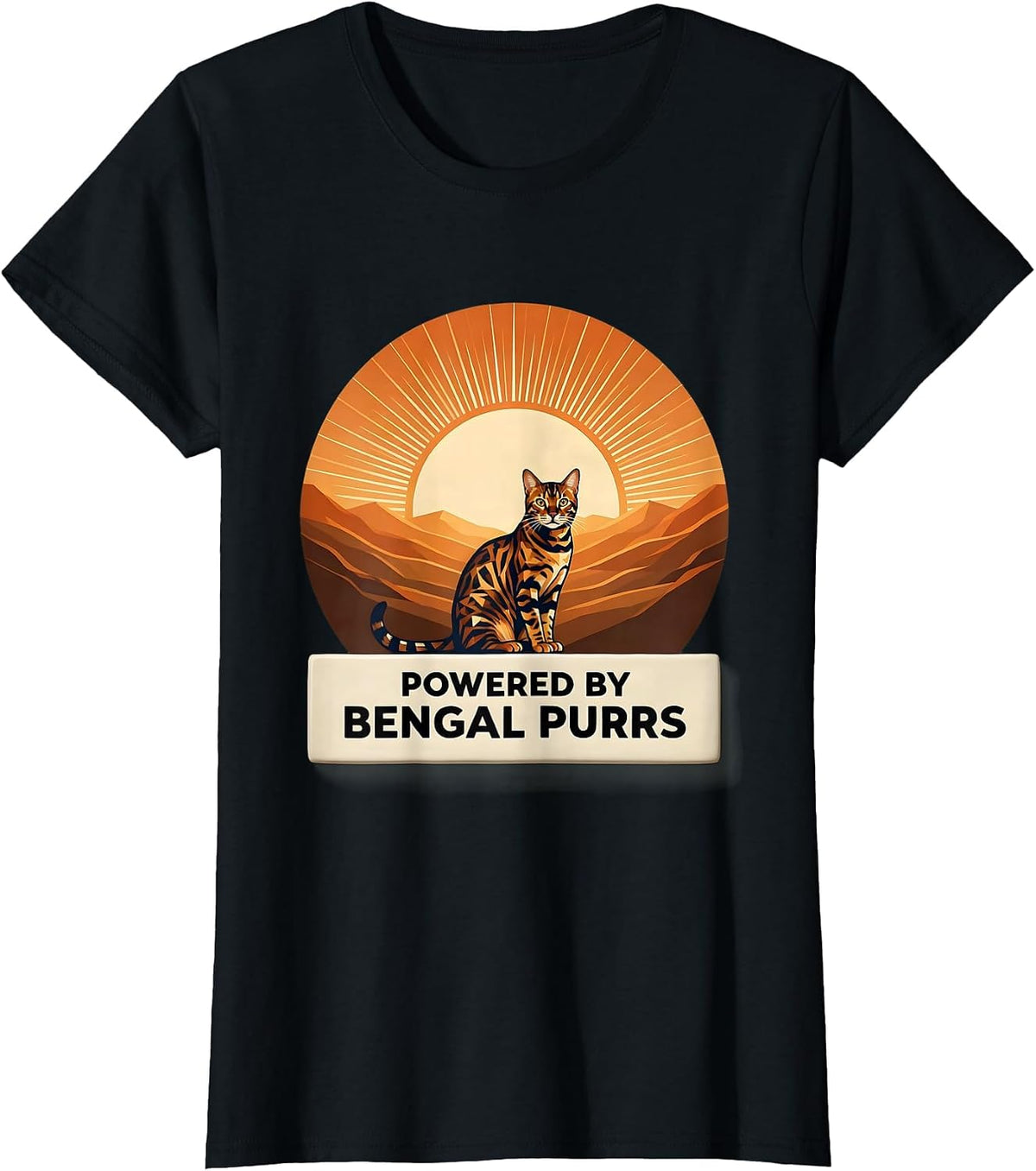 Powered by Bengal Purrs Cat Lover Design T-Shirt - Black