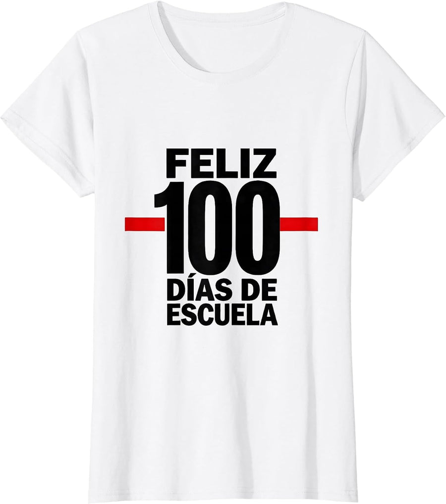 Women's Feliz 100 Días de Escuela Minimalist Spanish Teacher 100th T-Shirt - White