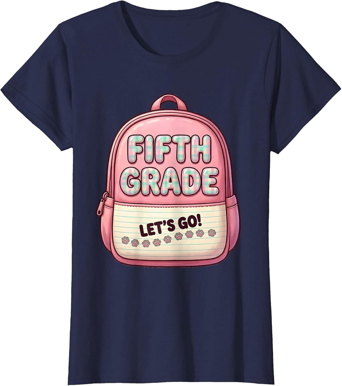 Women's Fifth Grade Let's Go Cute Kawaii Back to School Teacher T-Shirt - Navy Blue