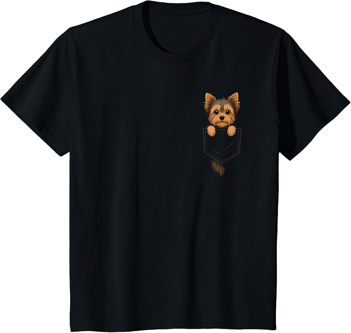 Funny Yorkshire Terrier Peeking in Pocket Dog Puppy Lover T-Shirt - Black