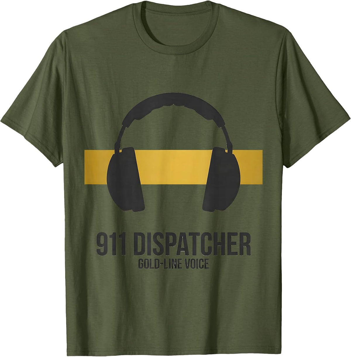 911 Dispatcher Gold-Line Voice Tribute Thin Line Emergency T-Shirt - Olive Green