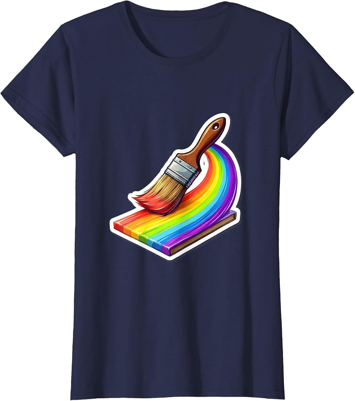 Women's 4th Grade Teacher Rainbow Paintbrush Art Design T-Shirt - Navy Blue