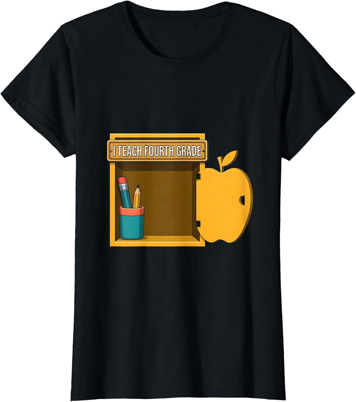 Women's I Teach Fourth Grade Flat Vector Teacher Appreciation Back T-Shirt - Black