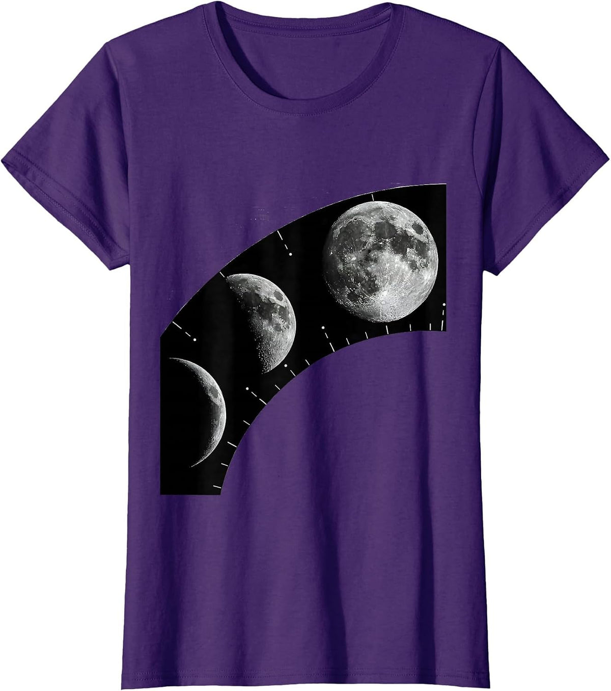 Women's Lunar Phase Arc Monochromatic Astronomy Enthusiast Graphic T-Shirt - Purple