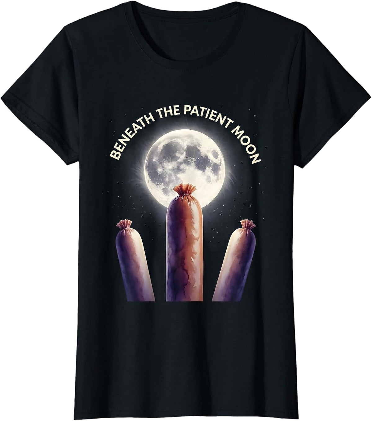 Beneath The Patient Moon Gradient Hot Dogs Howling Meme T-Shirt - Black