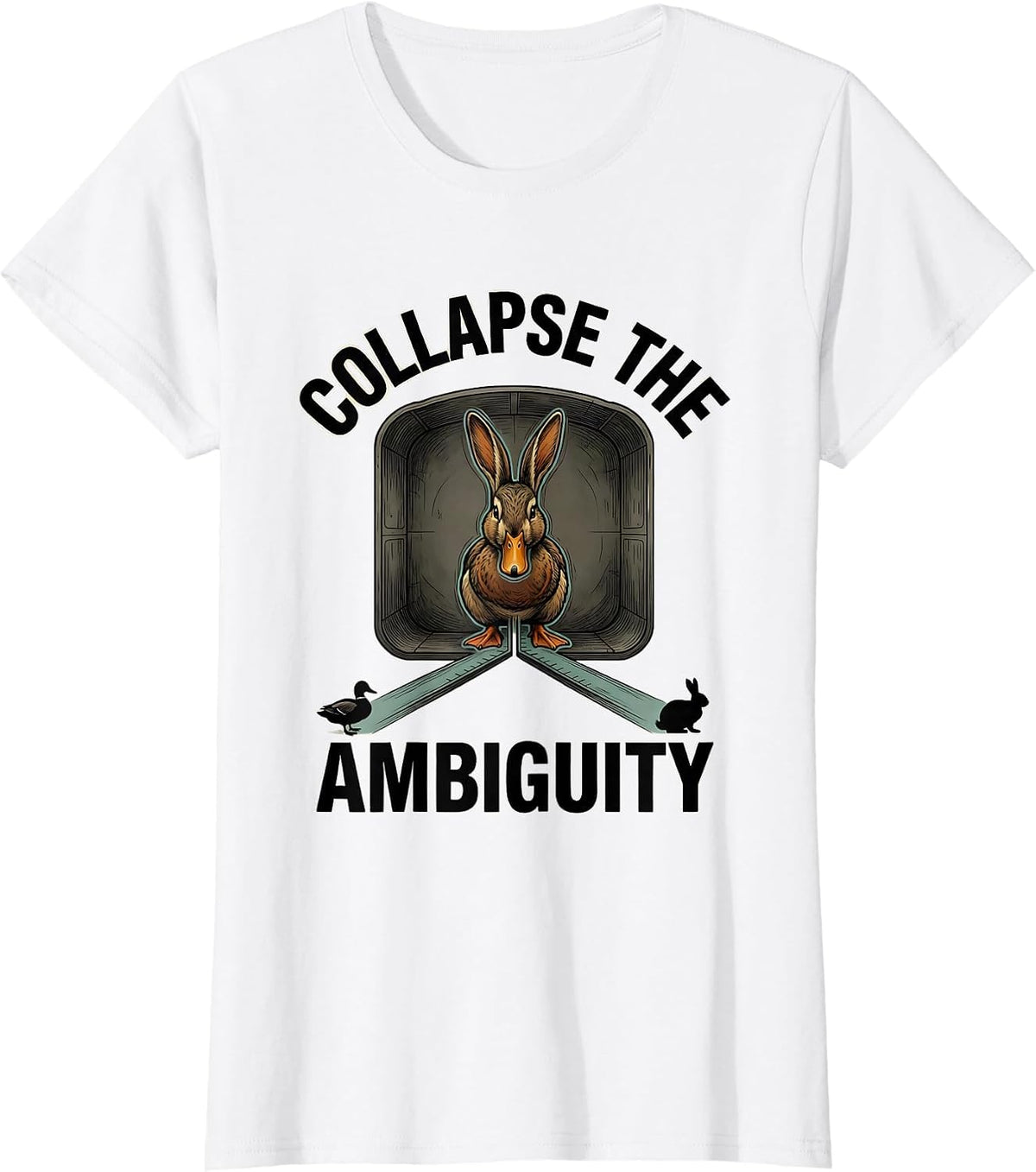 Women's Collapse The Ambiguity Funny Physics Math Nerd Duck Rabbit T-Shirt - White