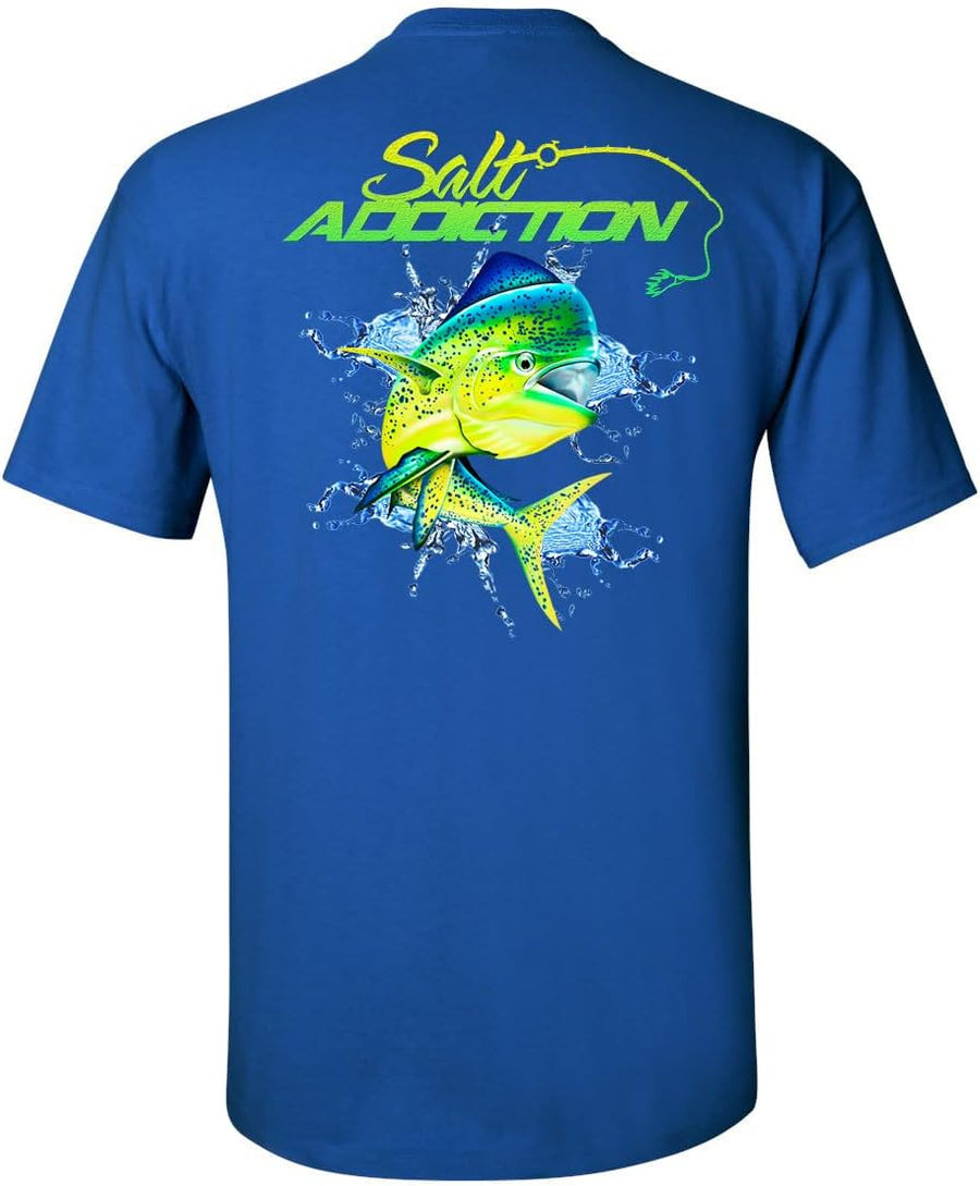 Salt Addiction Dolphin Saltwater Fishing Men's Short Sleeve T-Shirt, Multicolor, S-5XL, Cotton and 50/50 - Royal