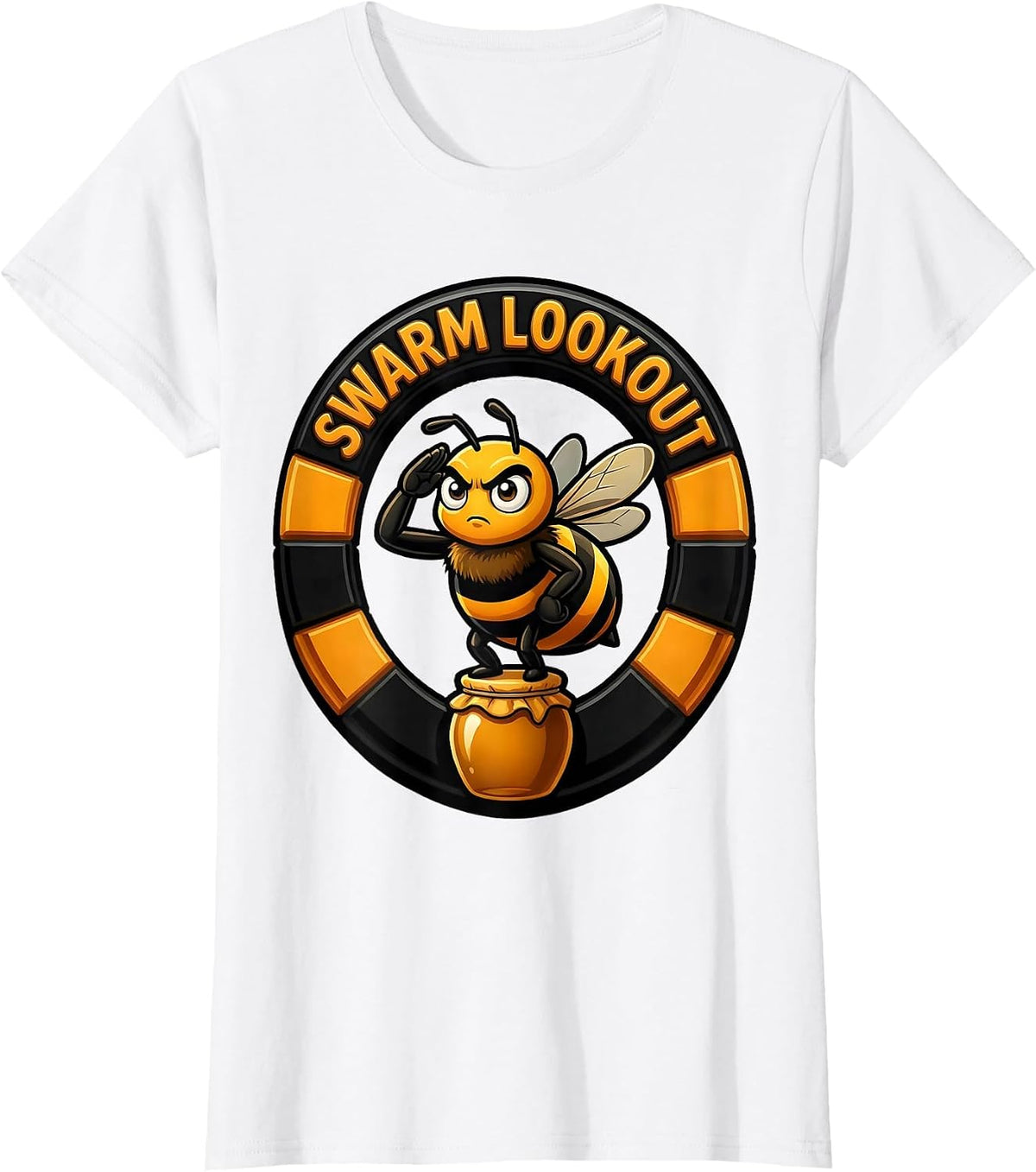Women's Swarm Lookout Cartoon Bee Honey Jar Halloween Matching T-Shirt - White