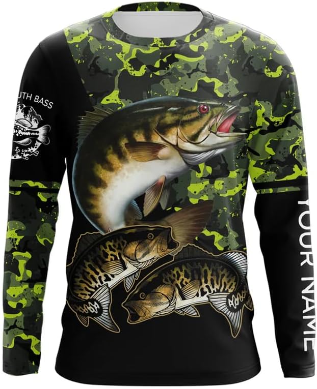 Custom Smallmouth Bass Fishing Long Sleeve Tournament Fishing Shirts, Sun Protection Smallmouth Fishing Jerseys - Style 2