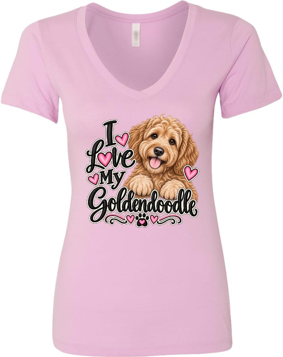inktastic I Love My Goldendoodle Dog Women's V-Neck T-Shirt - Pink