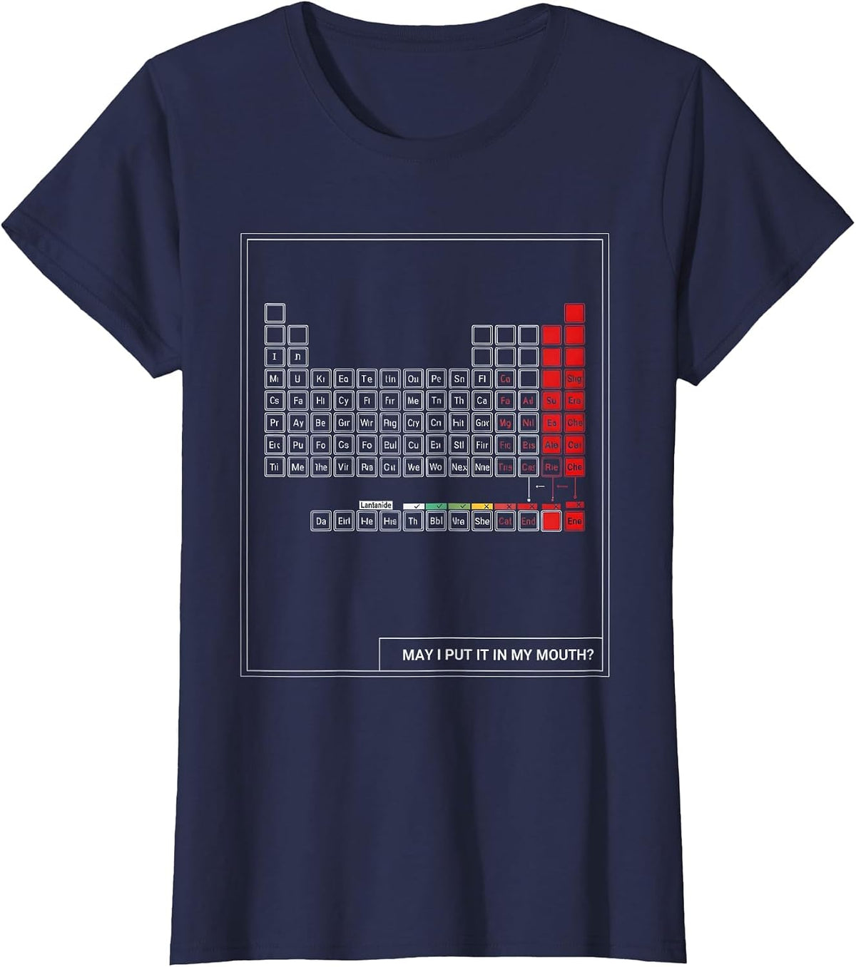 Women's May I Put It In My Mouth Funny Periodic Table Chemistry T-Shirt - Navy Blue