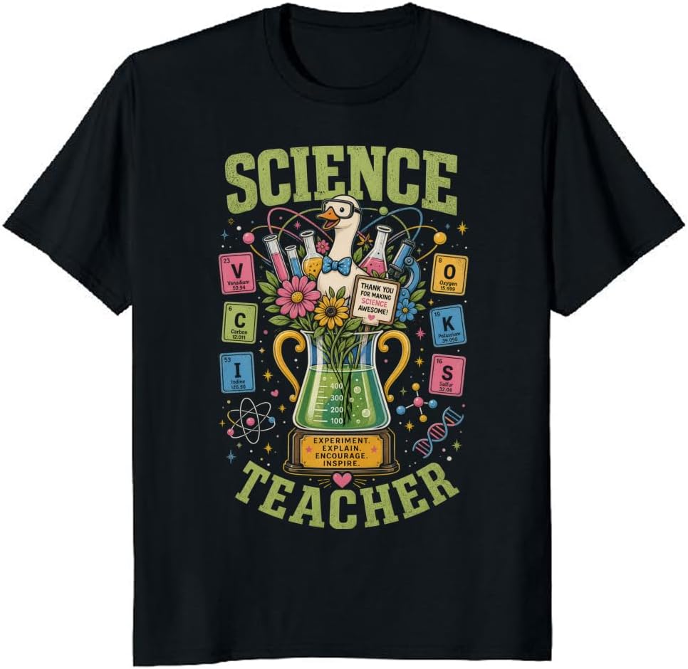Science Teacher Energy T-Shirt Cute Goose Lab Graphic Tee - S5