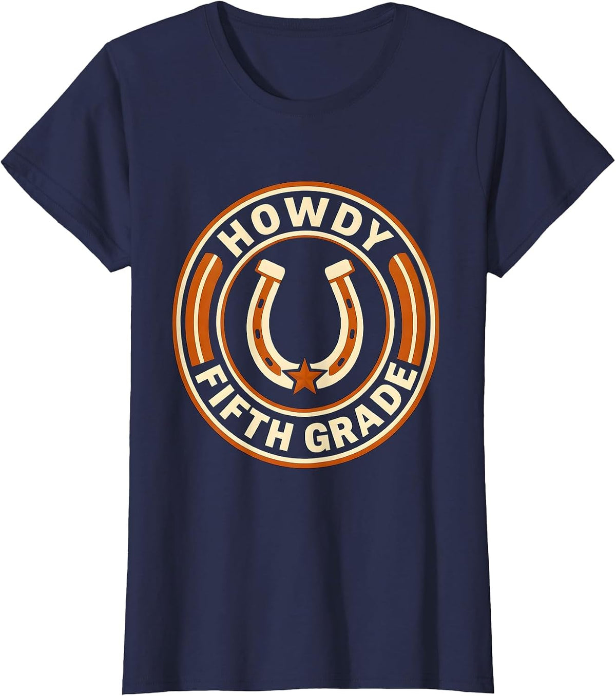 Women's Howdy Fifth Grade Western Cowgirl Teacher Back To School T-Shirt - Navy Blue